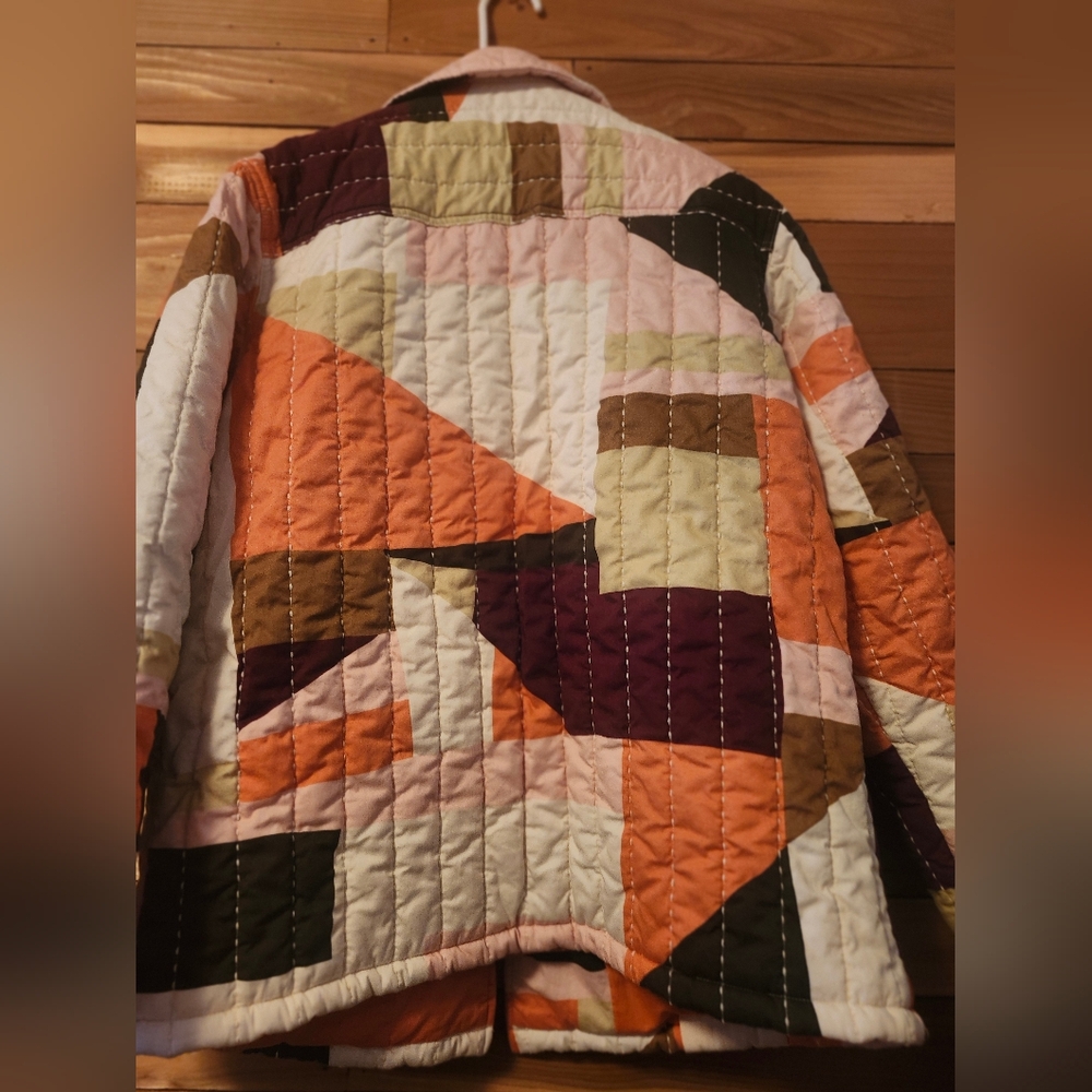 Patchwork Quilted Jacket in Orange, White & Green… - image 5